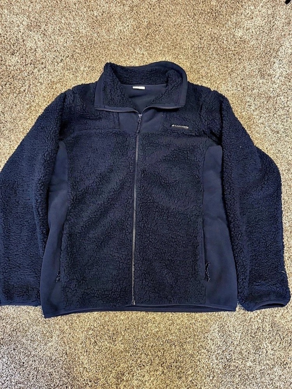 Columbia Mens M Medium Navy Blue Sherpa Fleece Full Zip Jacket - Outdoor Winter